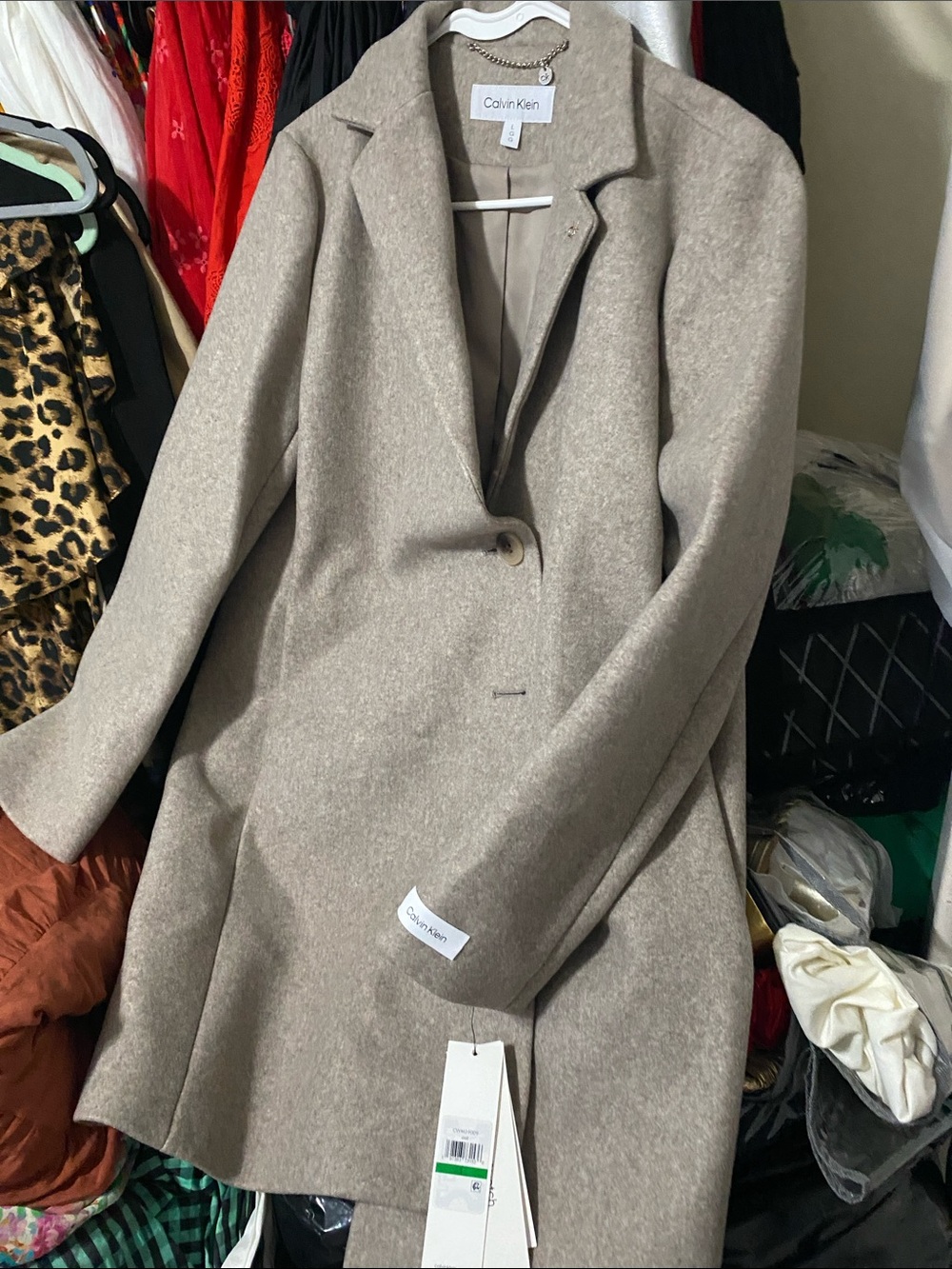 Calvin Klein Women's Taupe Single-Button Wool-Blend Trench Coat